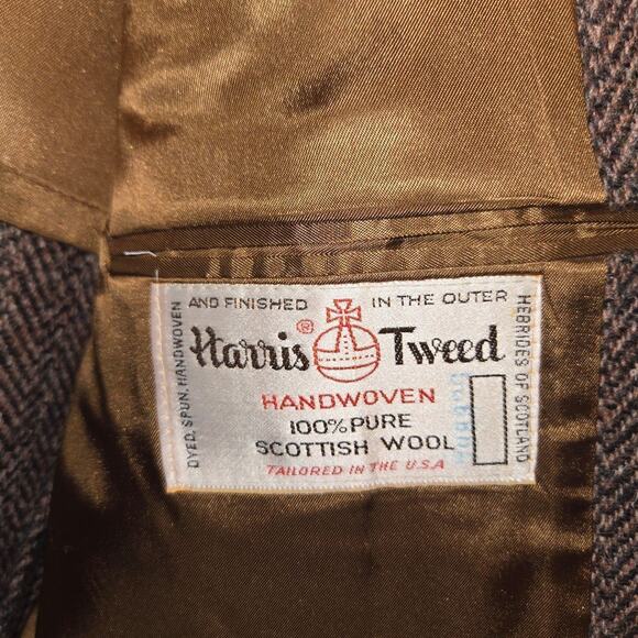 [VINTAGE] HARRIS TWEED - Scottish Wool Herringbone Stafford Jacket 43R Large Men - Picture 7 of 11